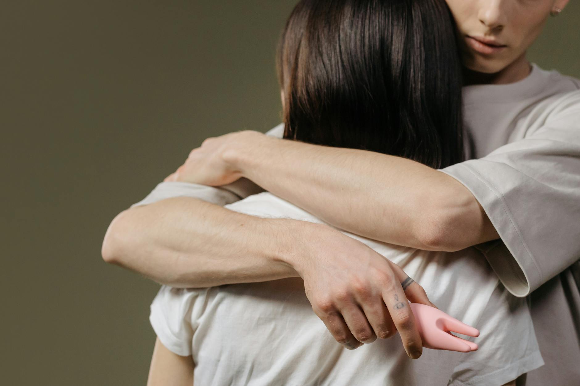 A couple embracing closely, showing emotional intimacy and connection